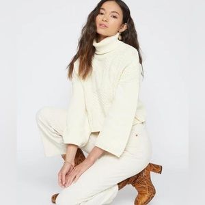 Callahan “Charlotte” Cropped Knit Cotton Turtleneck Cream Sweater | Revolve